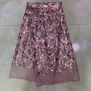 

Nigerian Lace Fabrics African Lace Fabric 2019 High Quality Lace with Sequin, pink French Lace Fabric for Dress latest Net lace