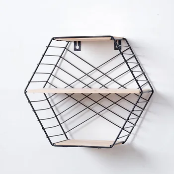 

Home Shelf Bedroom Rack Books Hexagonal Grid Hanging Decoration Storage Flower stand