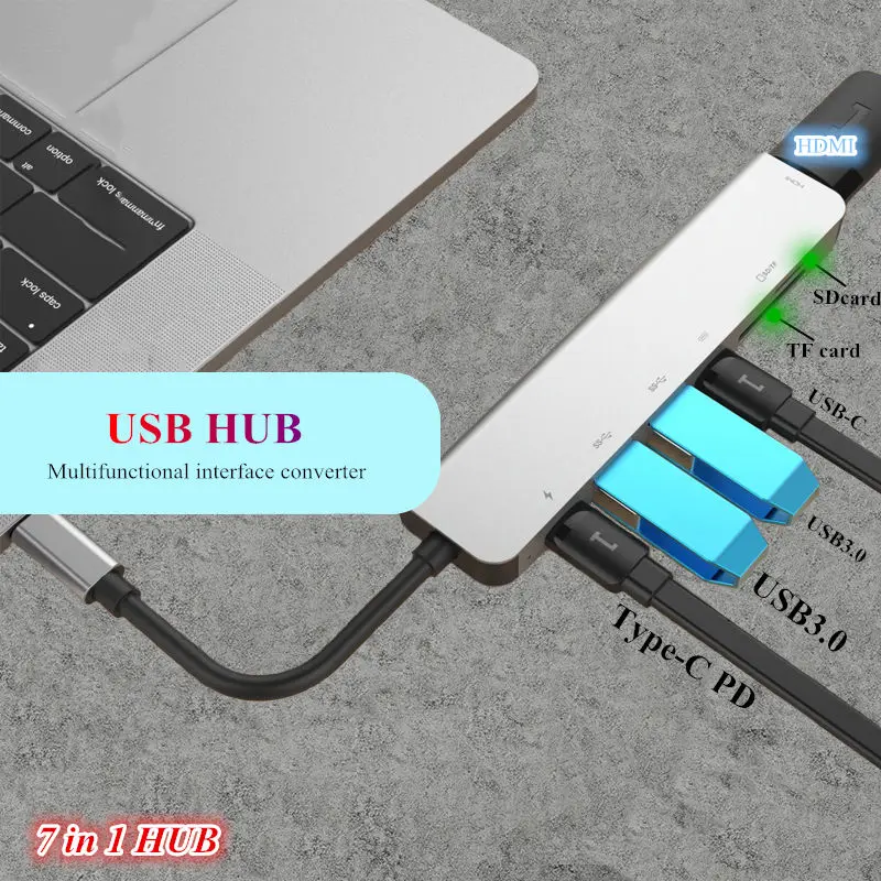 USB C концентратор type C к Мульти USB 3,0 концентратор HDMI адаптер док-станция SD TF карта reade type C концентратор Suitab многопортовый разъем для телефонов P20 30