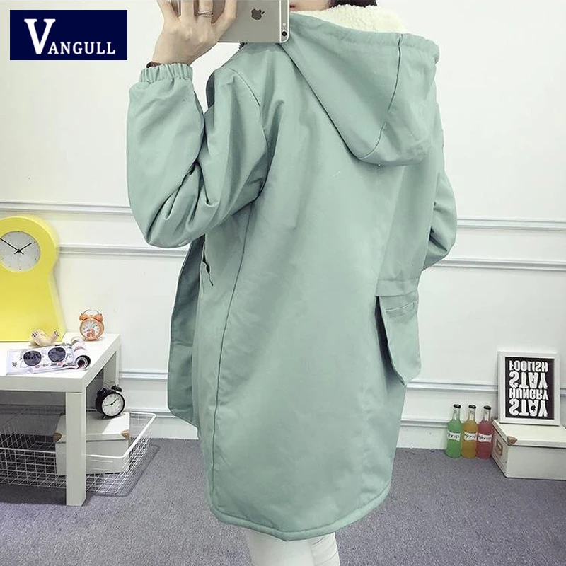 Vangull Women Hooded Jackets Warm Cotton Thicken Coat Autumn Winter New Solid Female Fashion Casual Long Sleeve Zipper Outerwear