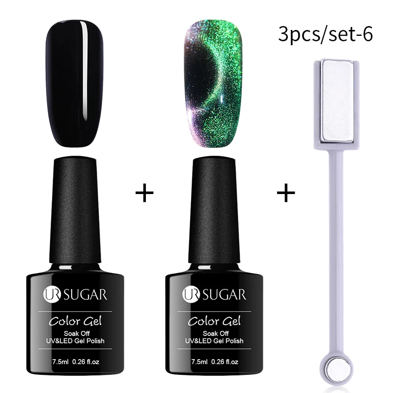 3pcs laser6 Ur Sugar 3 шт 9D Galaxy Гель-лак для ногтей с эффектом «кошачий глаз» набор Хамелеон для использования с магнитом замочить от УФ/светодиодный лак для ногтей Полупостоянный Маникюр гель лак - Color: 3pcs laser6