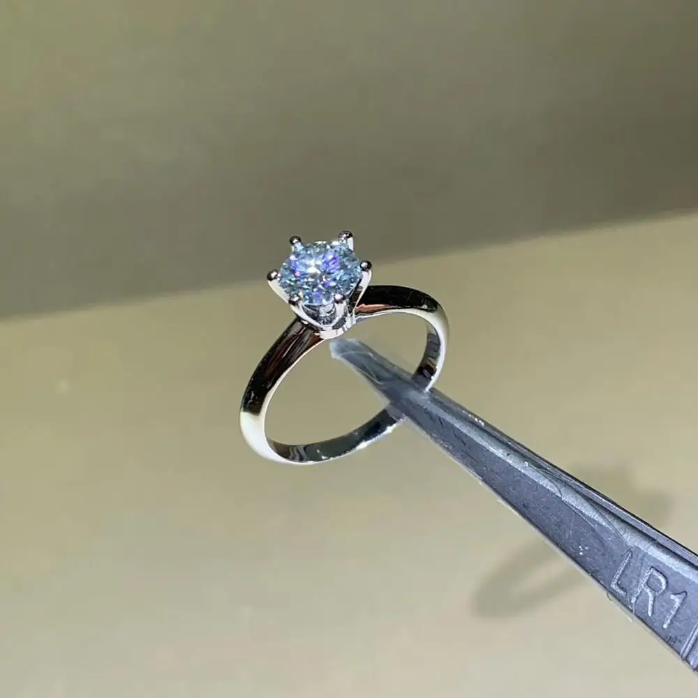 Kkmall магазин круглое серебряное кольцо с муассанитом 1.00ct D VVS роскошное кольцо с муассанитом Weding для женщин