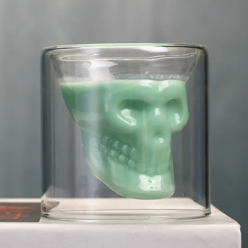 

4 Pack Set Double Layer Transparent Wine Glass Skull Water Glass Crystal Beer Mug Personality Bar Creative Coffee Cup Goblet
