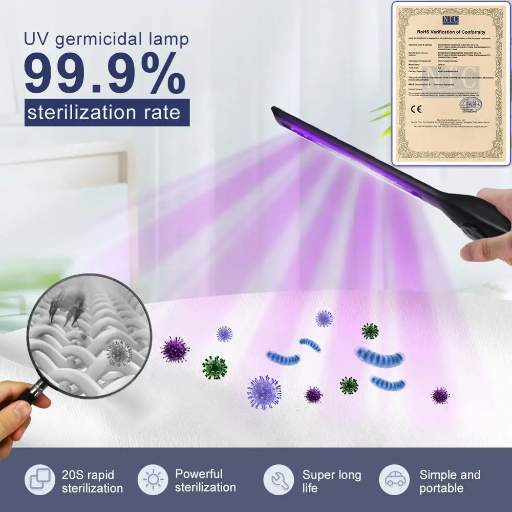 

Fast ship Handheld UV Sterilization Lamp Portable Disinfection Light Mini Sanitizer rechargeable Home Office Travel Kill Germs