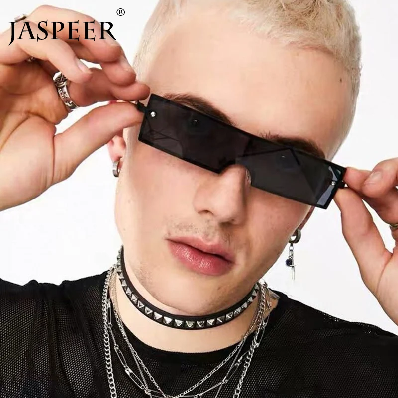 JASPEER Солнцезащитные очки Мужские Женские новые модные маленькие прямоугольные солнцезащитные очки без оправы Солнцезащитные очки для женщин черные винтажные очки