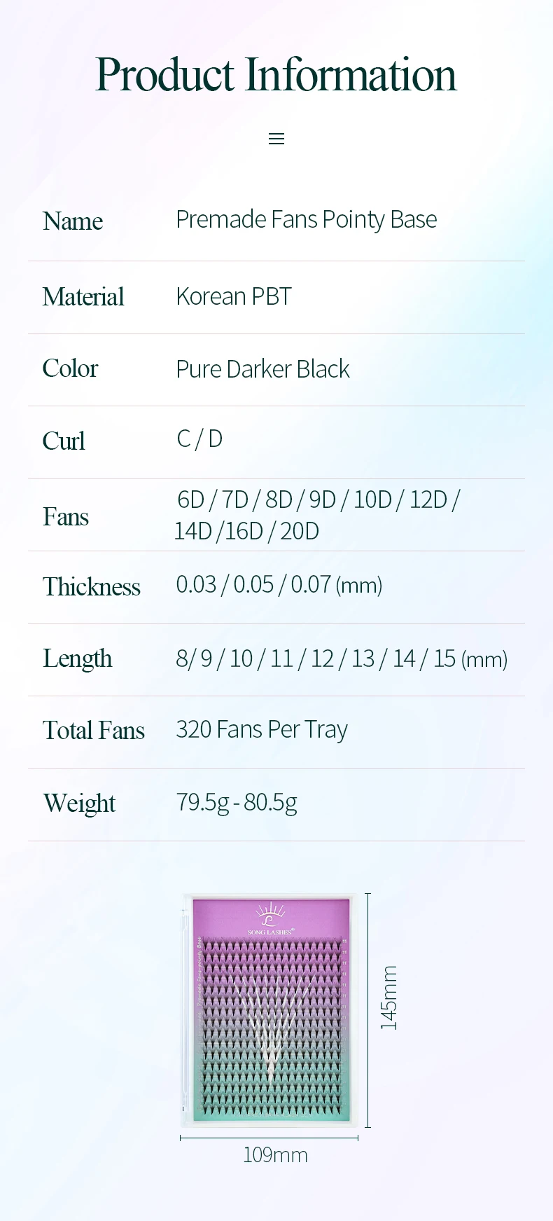 SONG LASHES Premade Volume Fans Mega Tray 360 Fans Sharp Thin Pointy Base Eyelash Extensions  Mega Tray 360Fans 6D 7D 8D 10D 12D