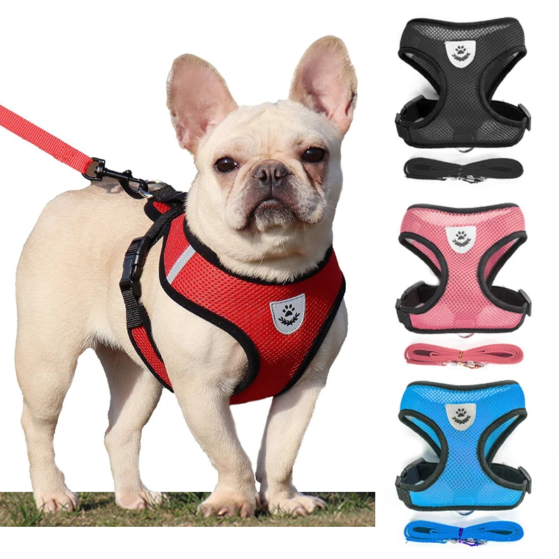 Conjunto de arnés y correa de malla transpirable para perros y gatos, chaleco para perros pequeños, Chihuahua, arnes para perro 35