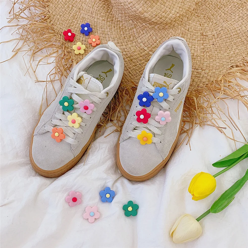 10 шт./упак., модные и милые разноцветные аксессуары для обуви с цветочным орнаментом, декоративные зажимы для женских туфель