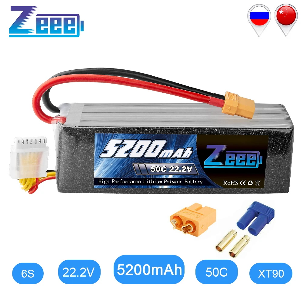 Zeee RC LiPo батарея 50C 5200mAh 22,2 V 6S XT90 LiPo батарея с XT60 EC5 для RC вертолета автомобиля лодки самолета квадрокоптера FPV