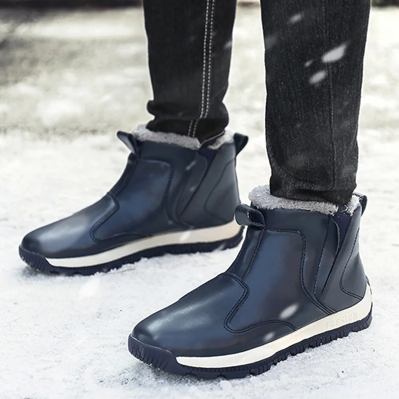 Водонепроницаемые зимние ботинки; Мужская зимняя обувь; мужские ботильоны из искусственной кожи; теплая плюшевая обувь для холодной зимы; мужские ботинки; KA1881
