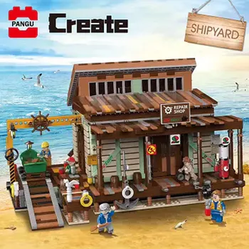 

In Stock PG-12004 2027pcs Ideas Movie Series Old Fishing Shipyard Building Block Bricks education Toys compatible with 30106