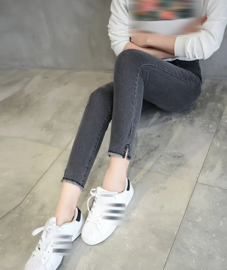 Summer Women Ankle-Length Black Jeans Students High Waist Stretch Skinny Female Tassel Pencil Pants Denim Ladies Trousers
