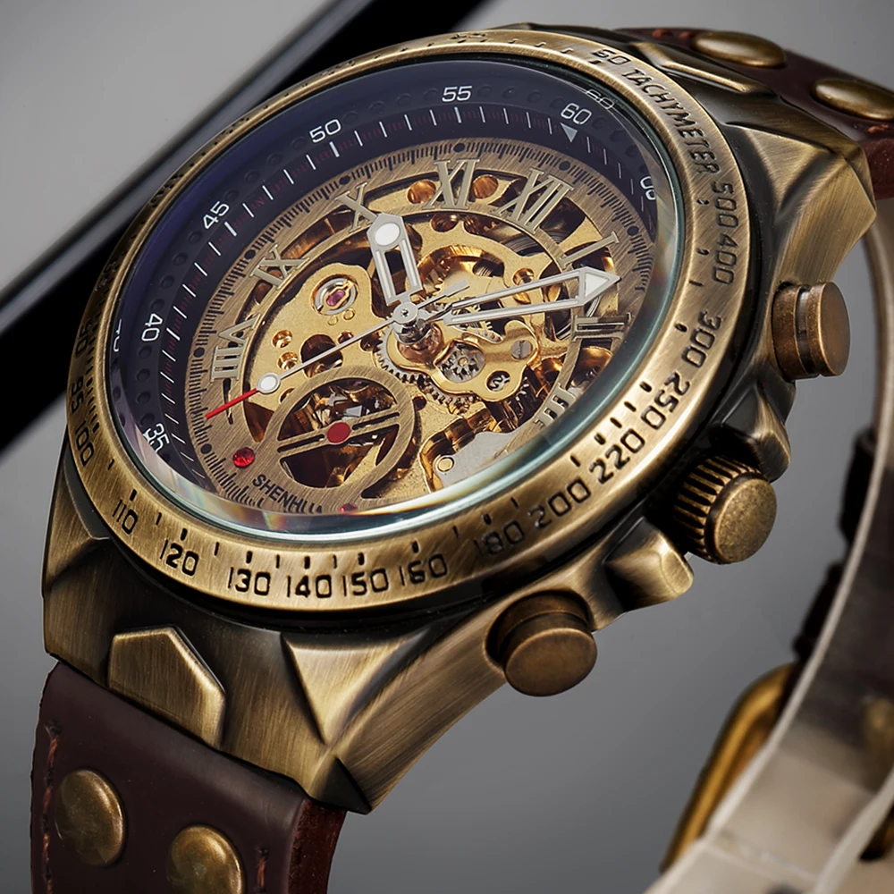 Винтажные автоматические механические часы мужские часы в стиле стимпанк с самообмоткой в стиле ретро кожаные Наручные часы мужские часы montre homme