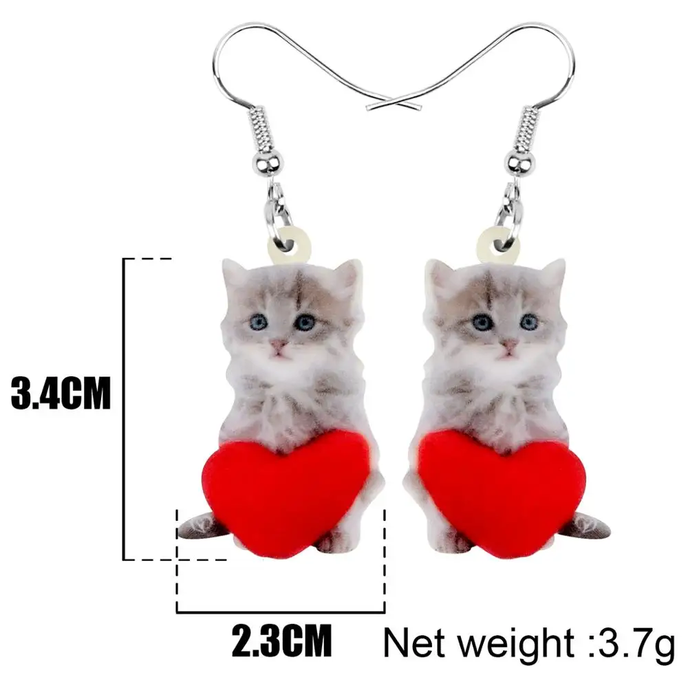 Acrylic Valentine's Day Heart Long-haired Cat Earrings drop earrings dangle earrings animal earrings acrylic earrings For Women Girl Teen Festival Charm Gift