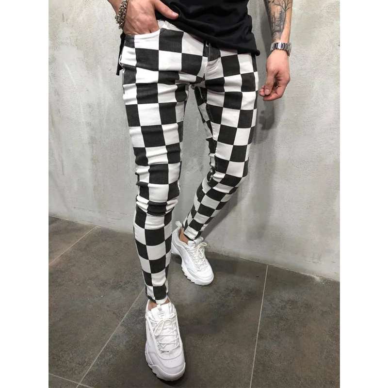 Chess Pattern Slim Black & White Pants