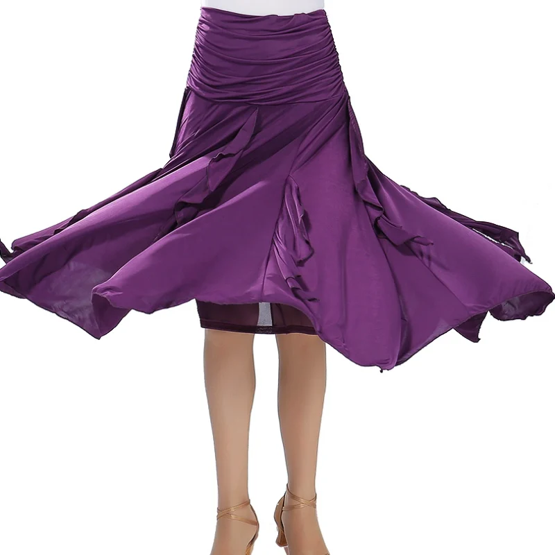 

B Fashion Solid Color Irregular Dance Practice Performance Dance Skirt Latin Dance Ballroom Dance Ballroom Dance Big Swing Skirt