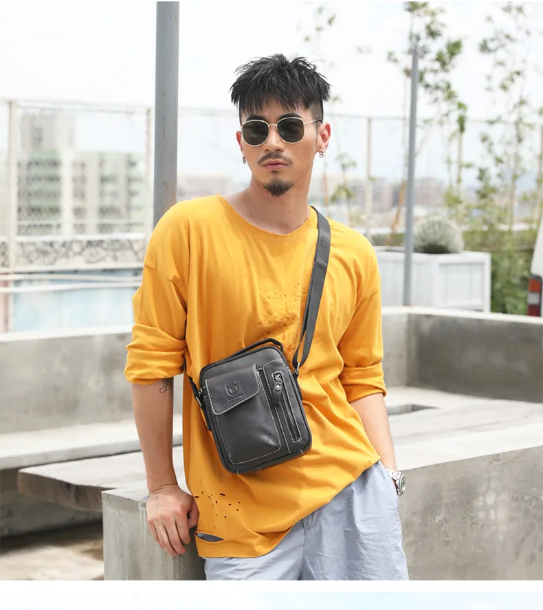 Mens Genuine Leather Messenger Bag Casual Crossbody Bag