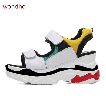 

wohdhe women high heels sandals platform hook loop casual sneakers sandals open toe summer shoes high quality