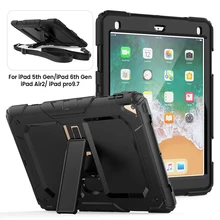 For iPad Air 2 Case 3 Layer Heavy Duty Rugged Shockproof Silicone Strap Kickstand Case for iPad Air 2 9.7 2018 2017 Cover