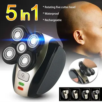 

5 In 1 4D Men's Bald Head Electric Shaver Rechargeable 5 Floating Heads Beard Nose Ear Razor Clipper Hair Trimmer