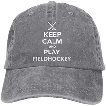 Keep Calm and Play Field Hockey Бейсболка унисекс из окрашенной джинсовой ткани с защитой от солнца