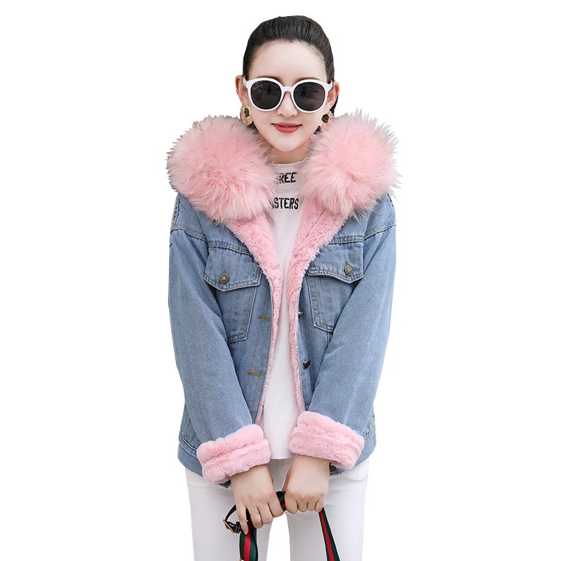 2019 зимние однобортные джинсовые парки женские свободные теплые шерстяные