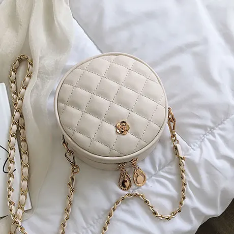15 CM Beige Элегантная женская клетчатая круглая сумка модная Новая высококачественная женская дизайнерская сумка из искусственной кожи с цепочкой через плечо - Цвет: 15 CM Beige