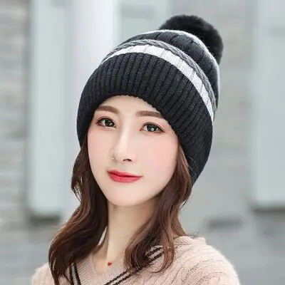 Высококачественная зимняя вязаная шапочка Skullies Beanies шапки женские теплые Толстая шляпа женская вязаная Круглая Шапочка наборы для езды на велосипеде - Цвет: 1