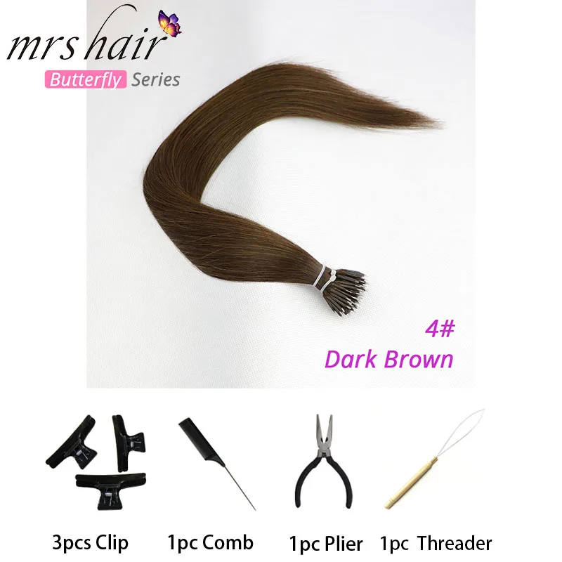 #4 MRS HAIR нано-наращивание волос 1" машина Remy микро кольцо нано волосы из бисера предварительно скрепленные микро-звенья волосы для наращивания 50 шт 100 шт - Цвет: #4
