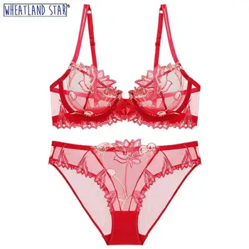 

Ultra Thin Bra Set Transparent Plus Size Underwire Bra Underwear Sets Women Embroidery Ensemble Lingerie Femme Women's Intimates