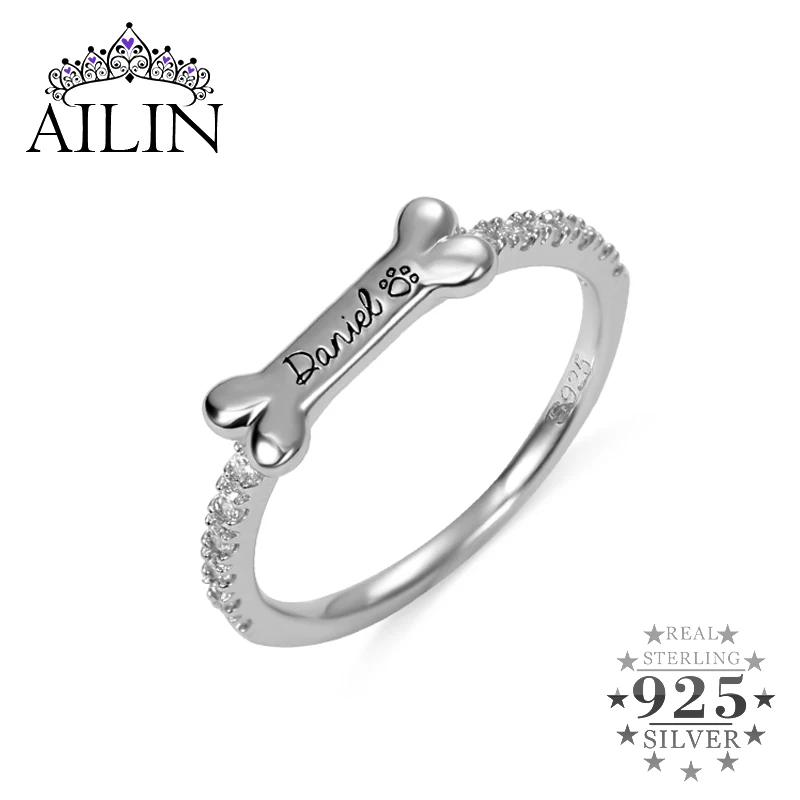 AILIN Персонализированные форма кость собаки кольца для женщин 925 пробы серебро на