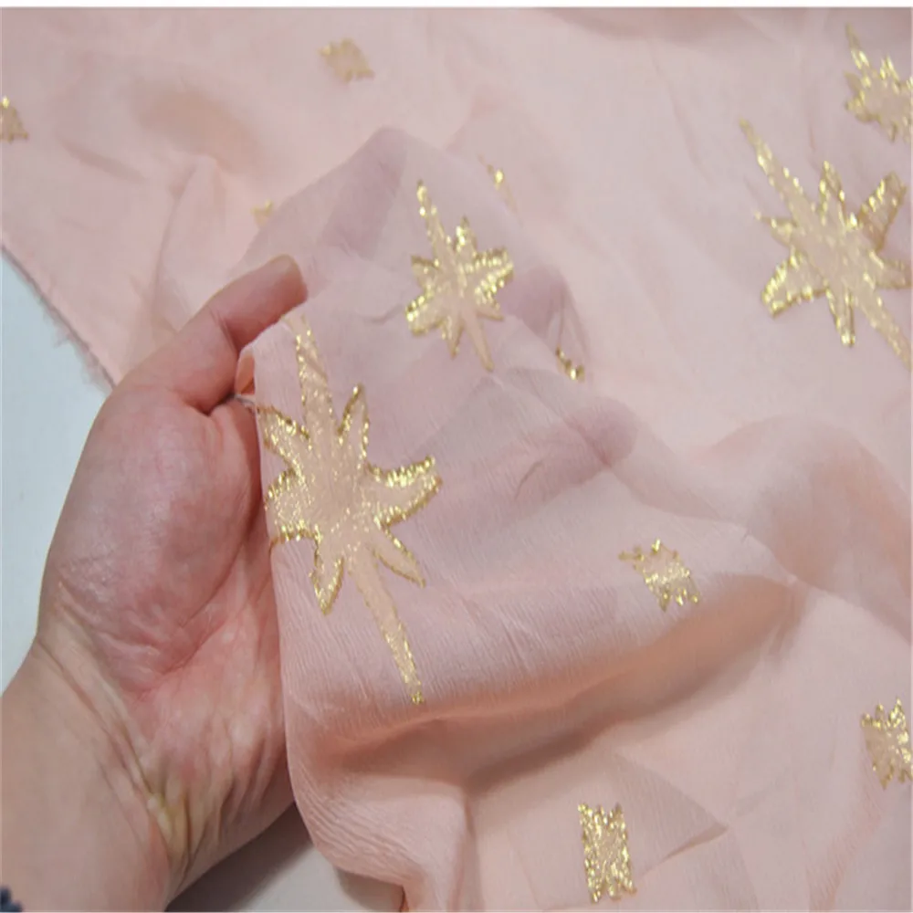 Cute Luxury Silk Metallic Fabric Crinkle Chiffon Shiny Lurex Pink Star Mulberry Luxury for Cloth Skirt Saree