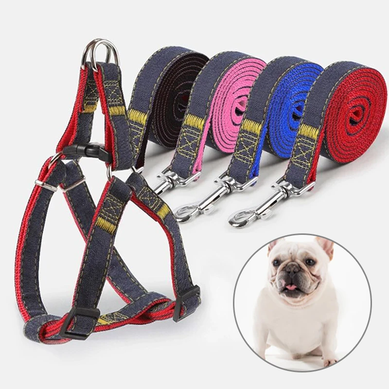 Small and medium sized dog pet strong leash vest adjustable denim chest