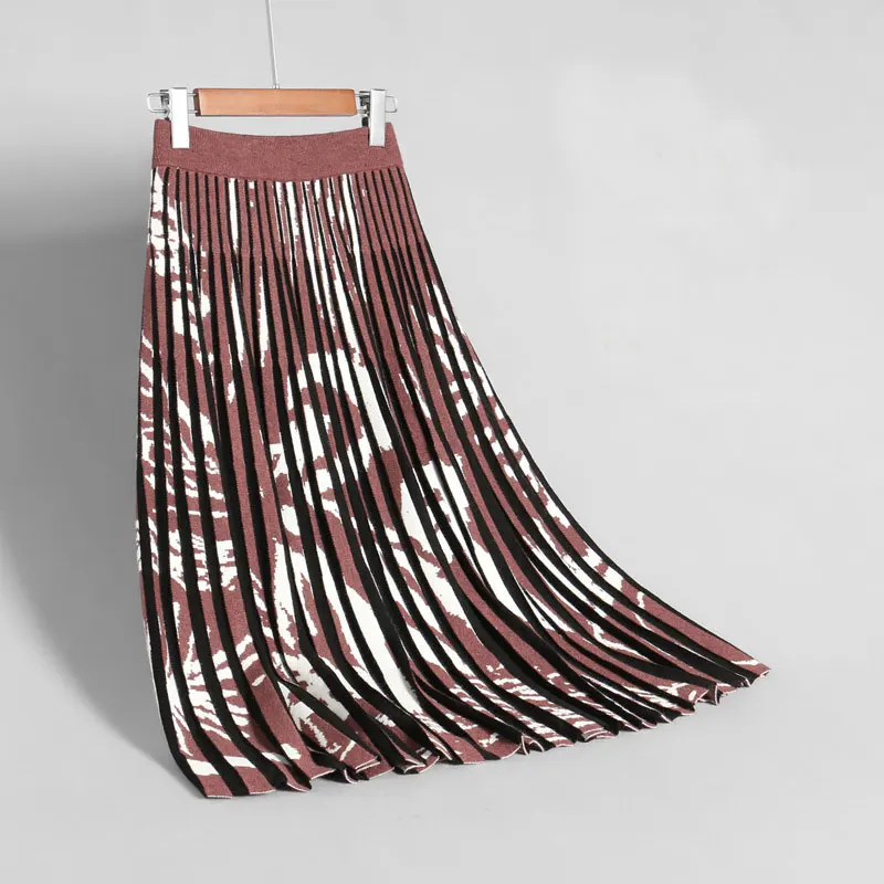 Женская юбка новые зимние жаккардовые вязаные юбки женские s Высокая талия модные плиссированные юбки женские Jupe Femme Saia уличная
