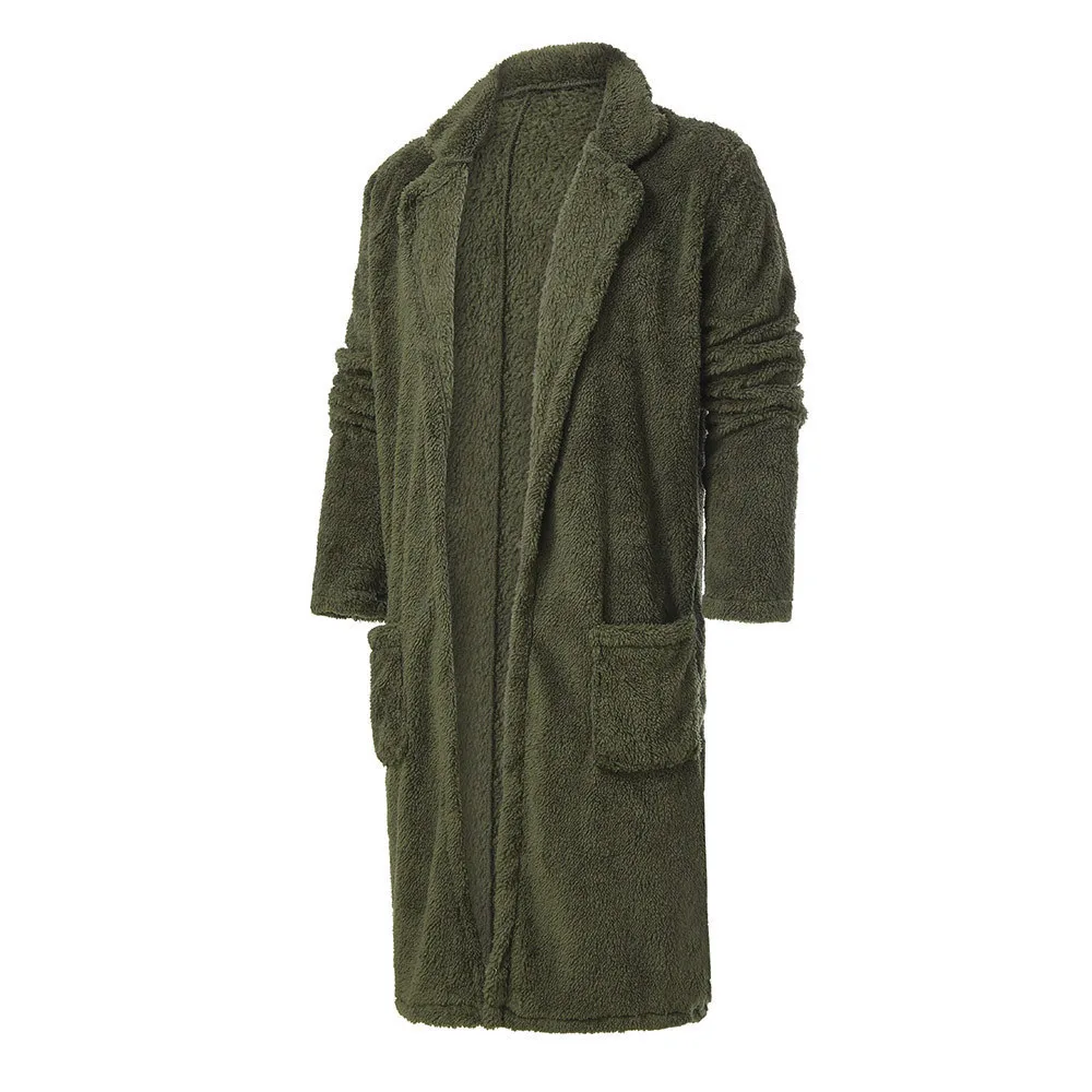 Army Green Мужские пальто, модный мужской свободный теплый плюшевый кардиган, длинное пушистое двухстороннее пальто, верхняя одежда, теплая верхняя одежда, модный большой кардиган, пальто, Новинка - Цвет: Army Green