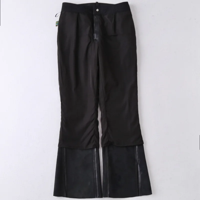 

New Genuine Leather Pants 100% Real Sheepskin Autumn Winter Long Leather Fashion Flared Pants Solid Black Pants with Pockets