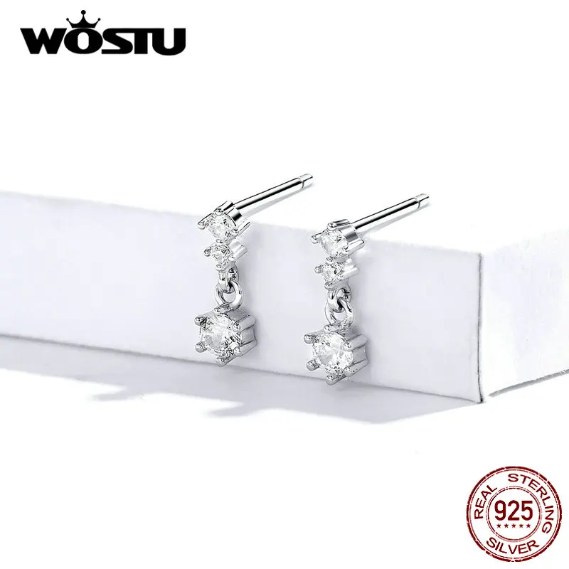 WOSTU 925 пробы серебряные Простые нежные циркониевые серьги-гвоздики для женщин Свадебные маленькие серьги изысканные ювелирные изделия CQE768