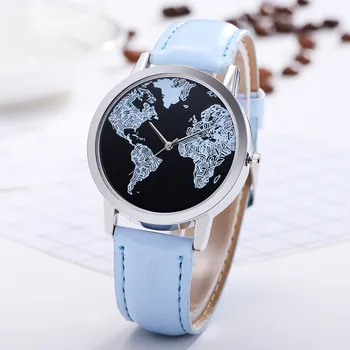 

2020 Ladies Watches Fashion World Map Watch Women Wristwatches Blue Leather Strap Quartz Watch Relogio Feminino Reloj Mujer