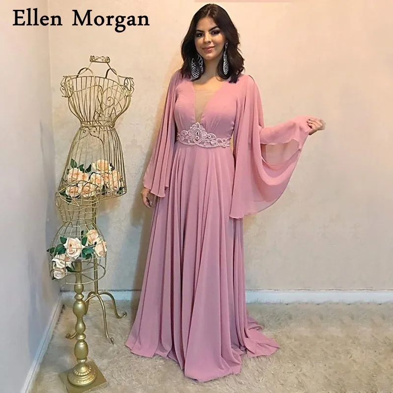 

Arabic Long Sleeves Evening Dresses 2019 Plus Size Chiffon Lace Floor Length Elegant Event Formal Party Prom Gowns for Women
