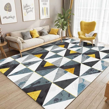 

Modern Gold Blue Retro Carpet and Rug Geometric Stitching Kitchen Living Room Decor Tapete Bedroom Bedside Non-Slip Floor Mats