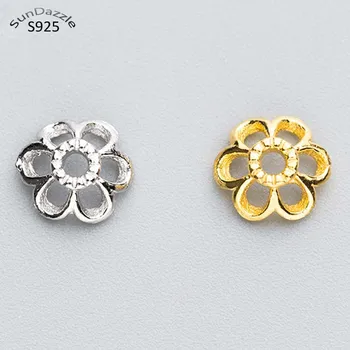 

8pcs Real Solid 925 Sterling Plain Silver 6mm Gold Flower Spacer Bead Caps Necklace Bracelet Connector Jewelry Making Findings