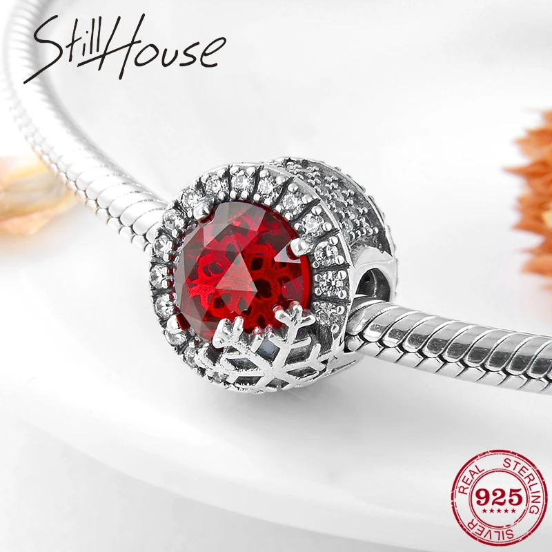 

2019 Winter 925 Sterling Silver snowflake red CZ charms beads Fit Original Pandora Charm Bracelet Jewelry making