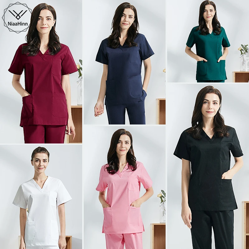 Conjunto ropa de trabajo para enfermeras, Uniforme de Trabajo de salón de belleza, Top quirúrgico médico, pantalones, y azul|Sets de limpieza| - AliExpress