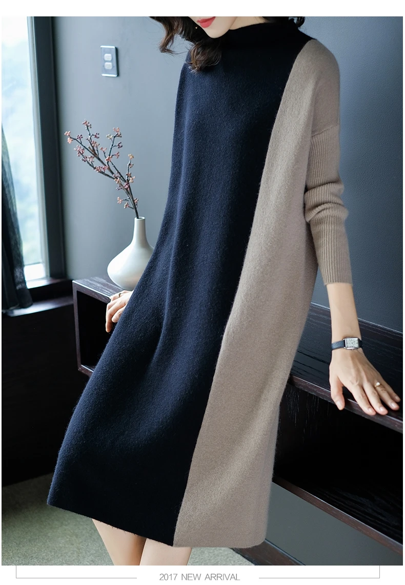 Autumn/winter Dress New Women's Patchwork Knitted Long Plus Size XXXL Sweater Dresses Vestido