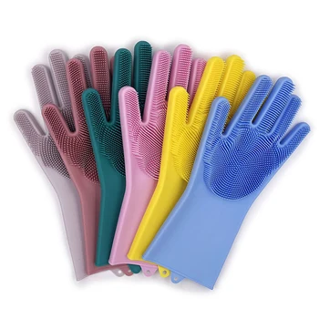 

1Pair Magic Dishwashing Gloves for Washing Dishes Silicone Cleaning Gloves with Brushes Kitchen Household Rubber Sponge Gloves