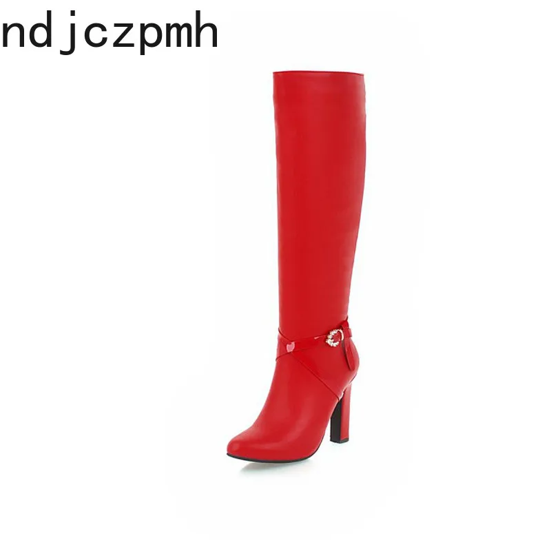 

Boots Women Winter New Fashion Round Head Zipper Belt Buckle High Heel High Tube Women Shoes Plus Size 34-42 Heel Height 10cm