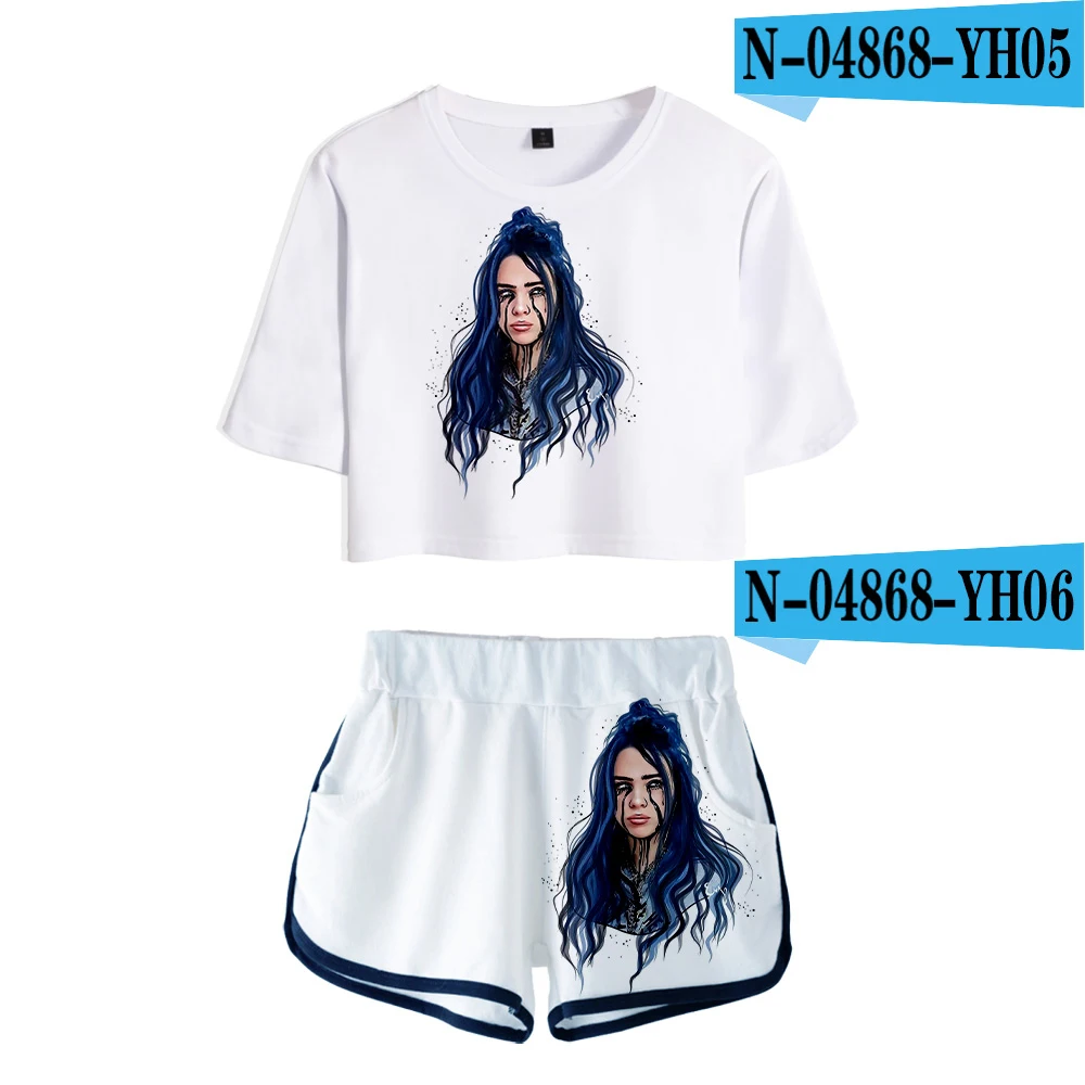3D Billie Eilish мини шорты, футболка, Женские сексуальные шорты, спортивный костюм, Летние удобные дышащие шорты, короткая 3D футболка - Цвет: 3D
