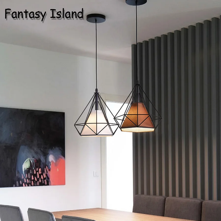 

hanging combination Modern Industrial Vintage Cage Pendant Light Iron Art Diamond Pyramid Wrought Home Ceiling Lamp Suitable
