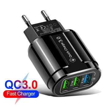 

US EU Plug 3 Port USB Charger QC 3.0 Wall Phone Tablet Fast Charger Adapter for iPhone 11 Pro Max Adapter