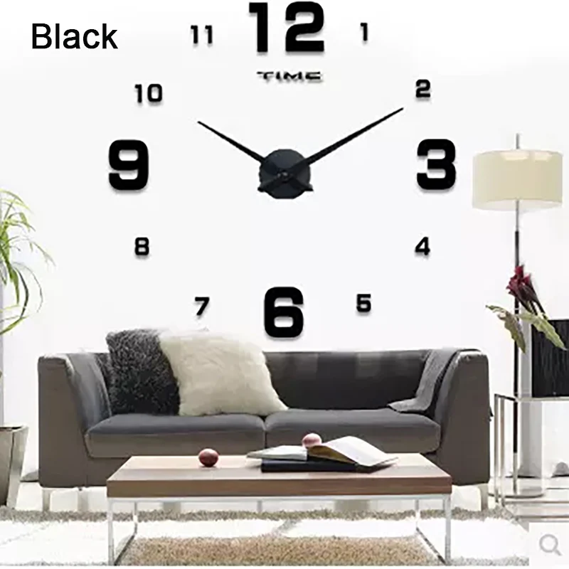 A black 3D светящиеся большие настенные часы зеркальные настенные наклейки Diy Декор для дома в гостиную модные часы поступление кварцевые большие настенные часы - Цвет: A black